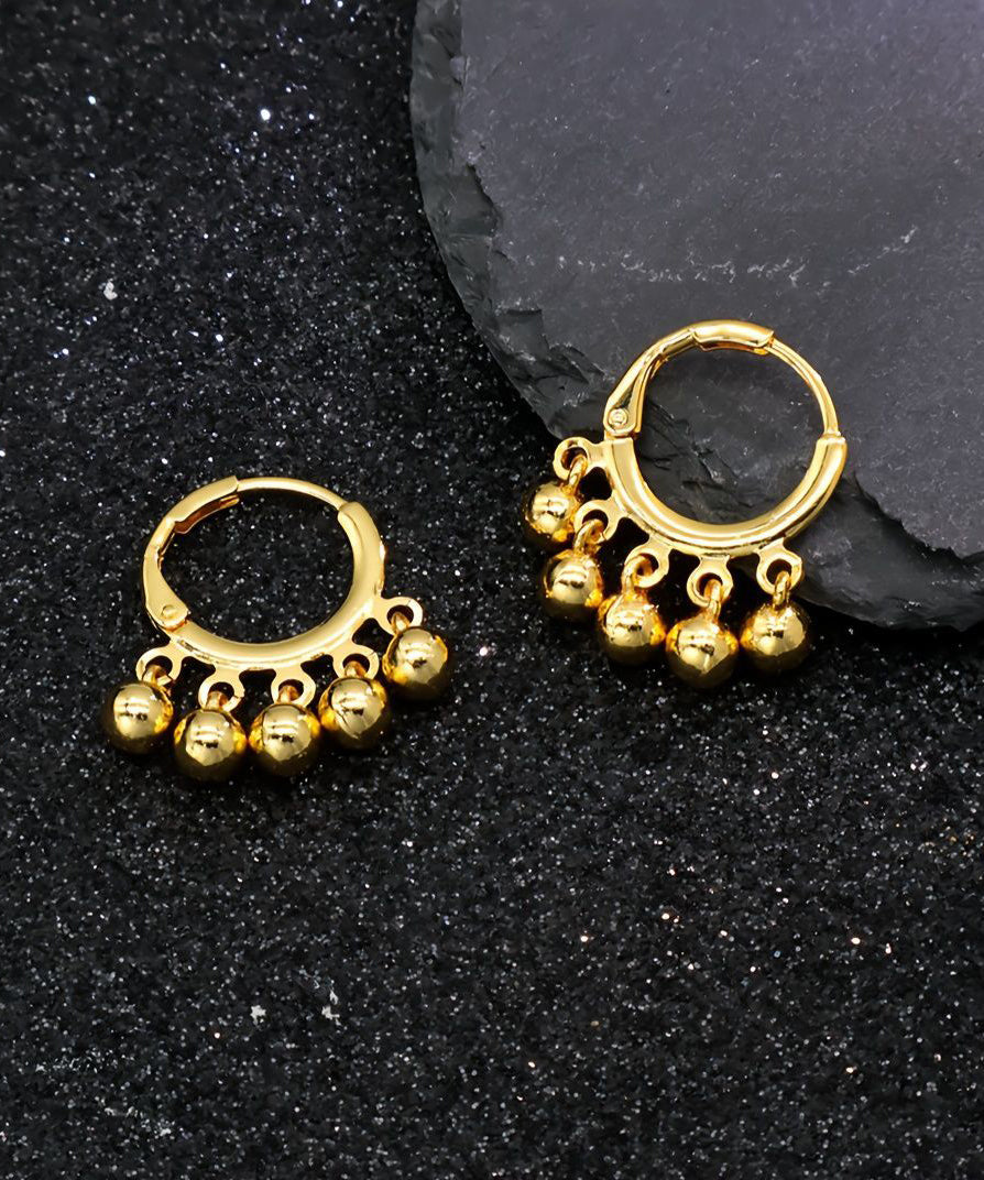 Art Gold Copper Overgild Ball Tassel Hoop Earrings