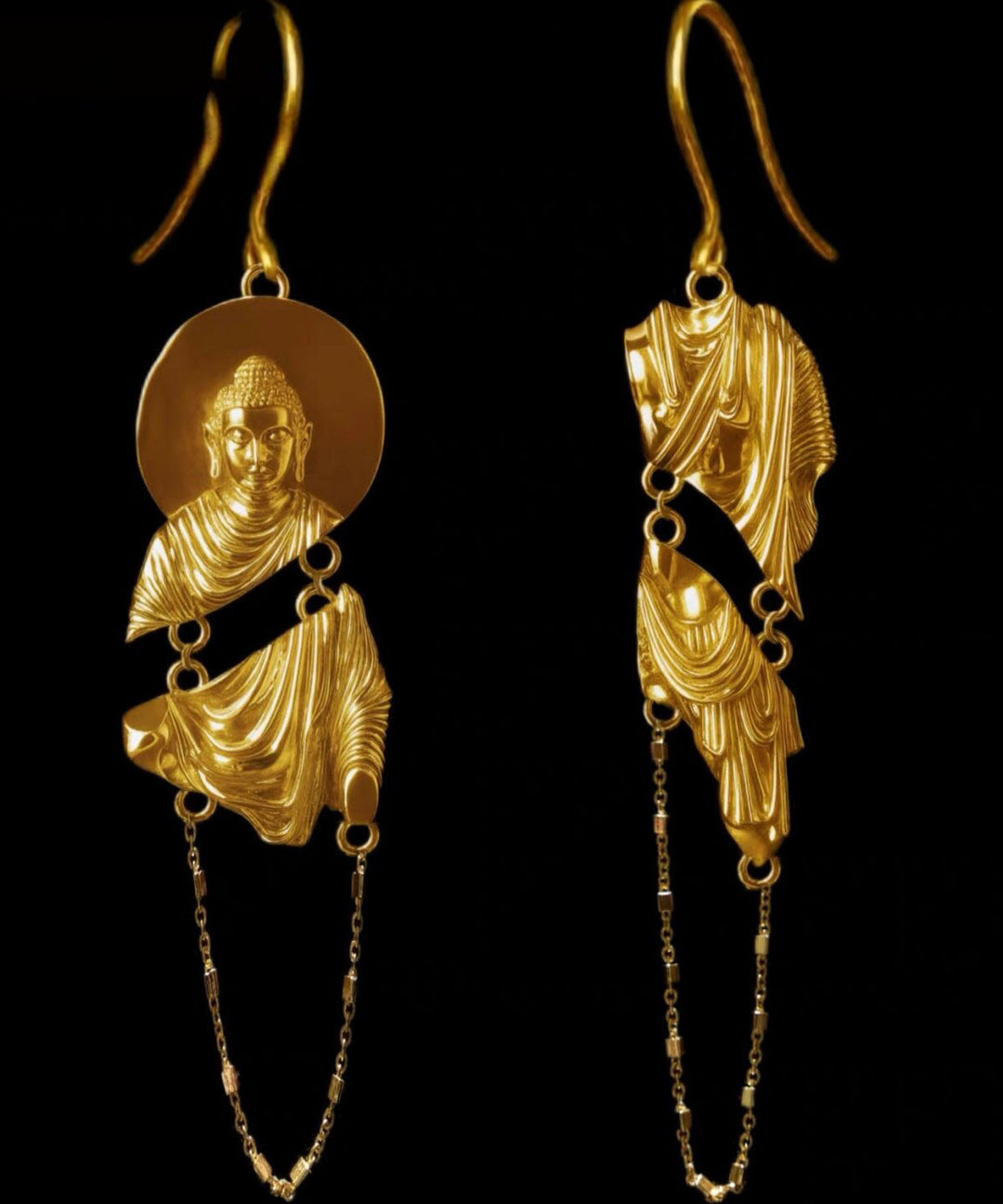 Art Gold Copper Overgild Buddha Statue Drop Earrings