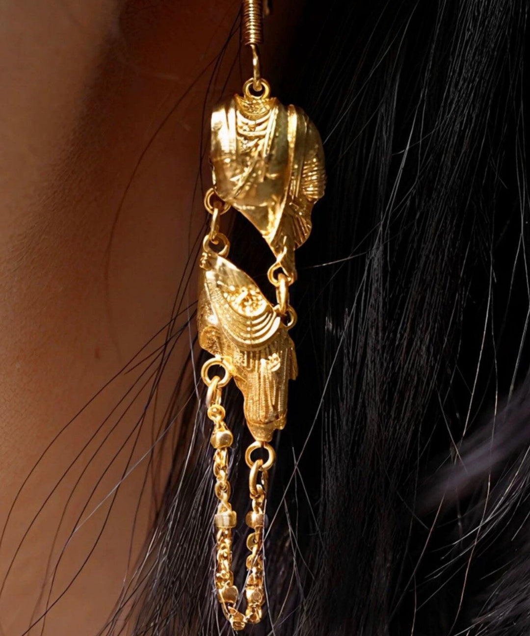 Art Gold Copper Overgild Buddha Statue Drop Earrings