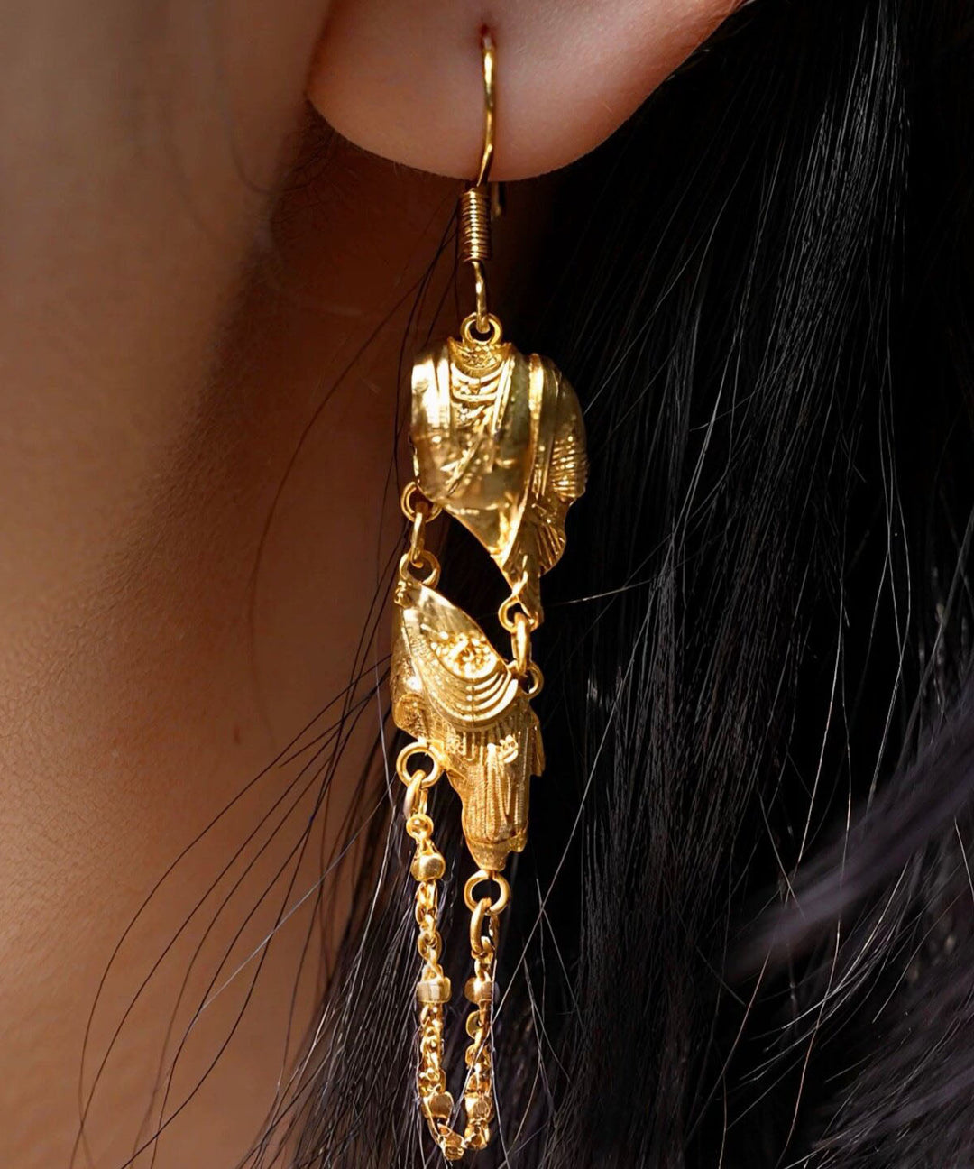 Art Gold Copper Overgild Buddha Statue Drop Earrings