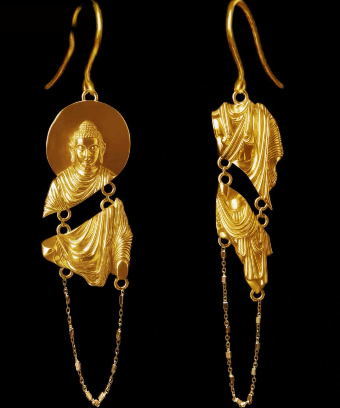 Art Gold Copper Overgild Buddha Statue Drop Earrings