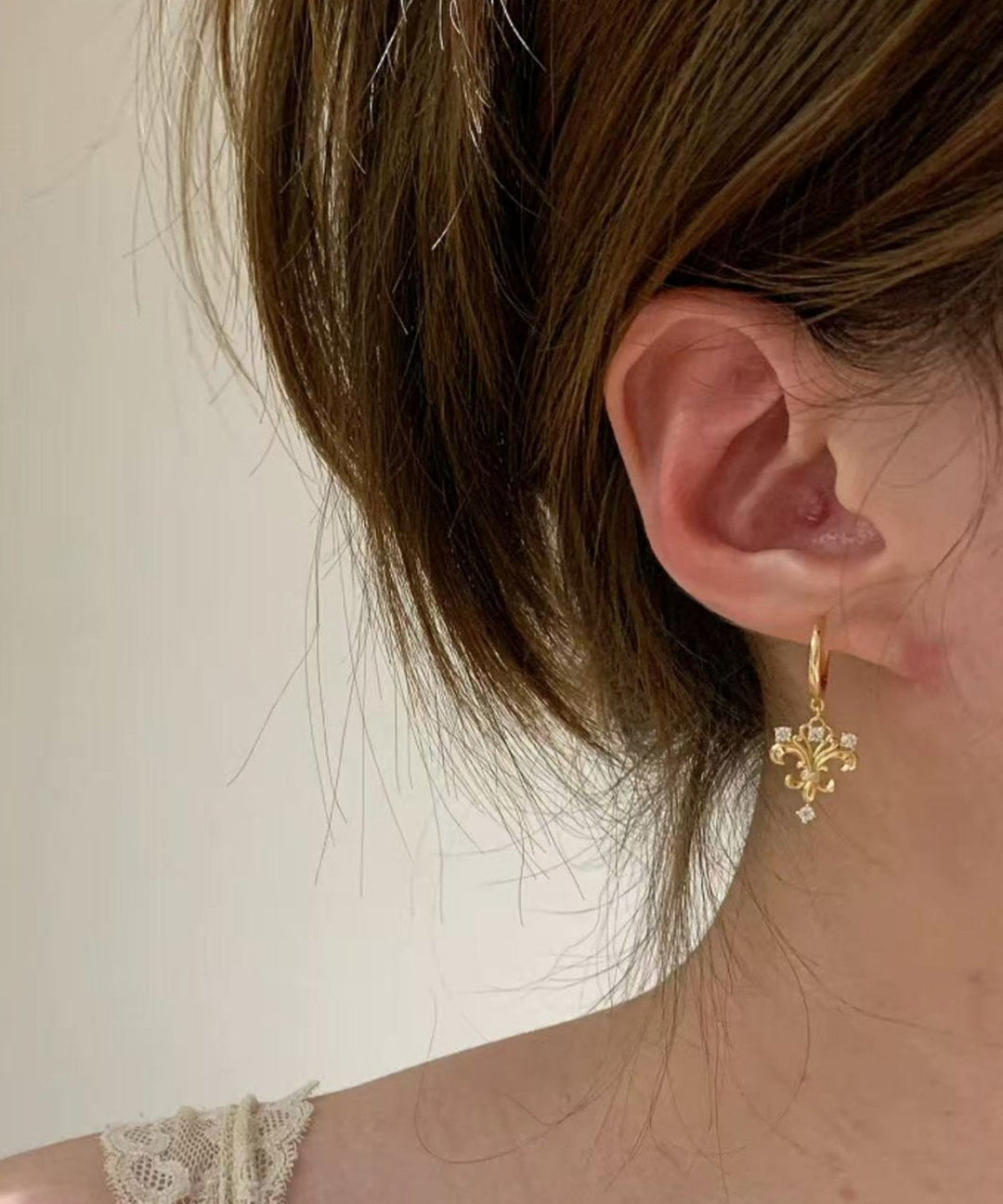 Art Gold Overgild Zircon Iris Hoop Earrings - Omychic