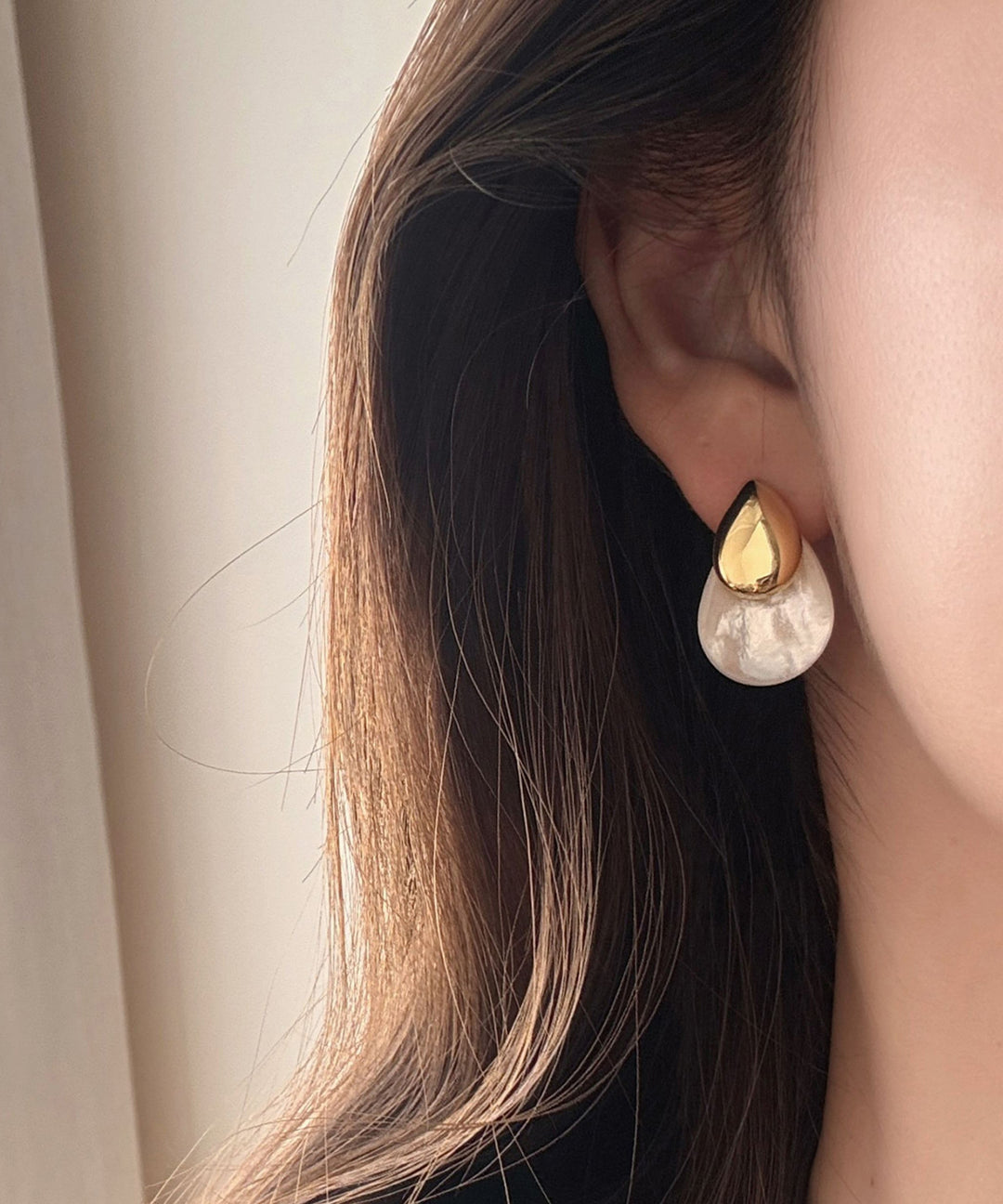 Art Gold Sterling Silver Alloy Shell Water Droplet Stud Earrings