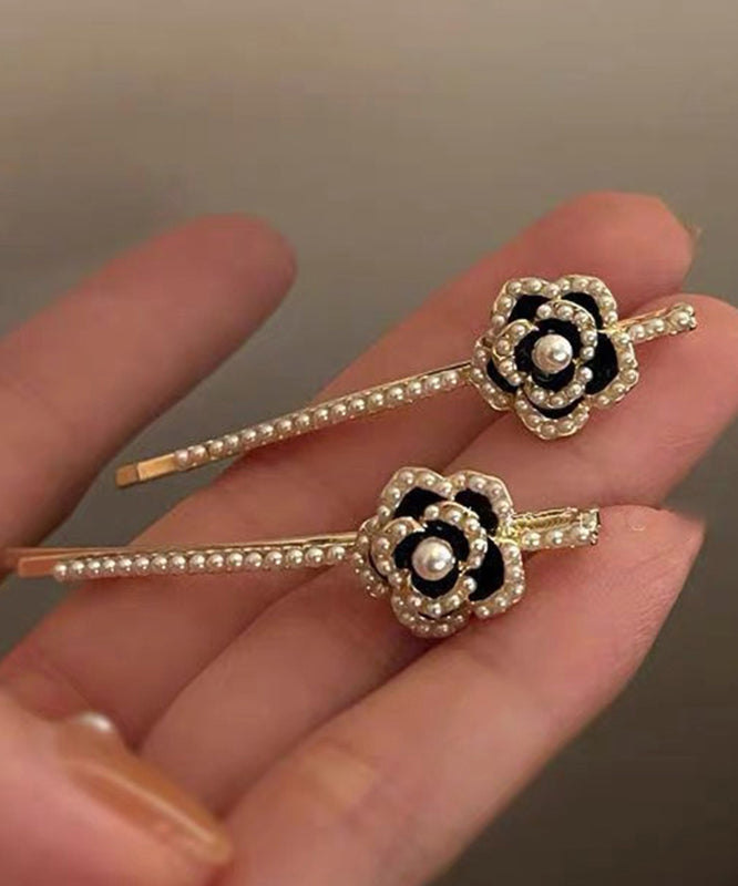 Art Gold Sterling Silver Alloy Zircon Floral Pearl Hairpin