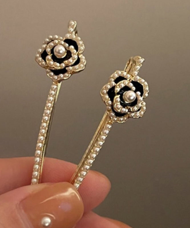 Art Gold Sterling Silver Alloy Zircon Floral Pearl Hairpin