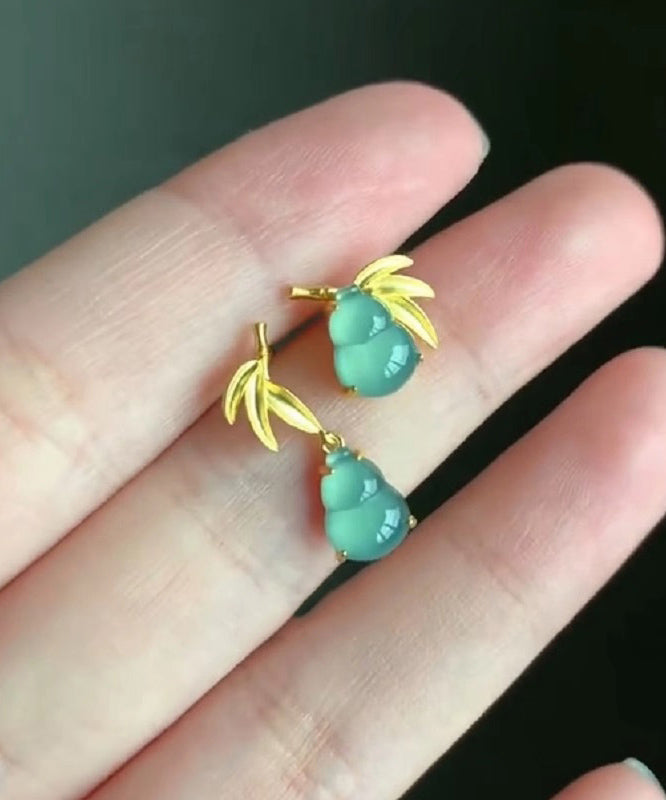 Art Gold Sterling Silver Overgild Bamboo Leaf Gourd Drop Earrings