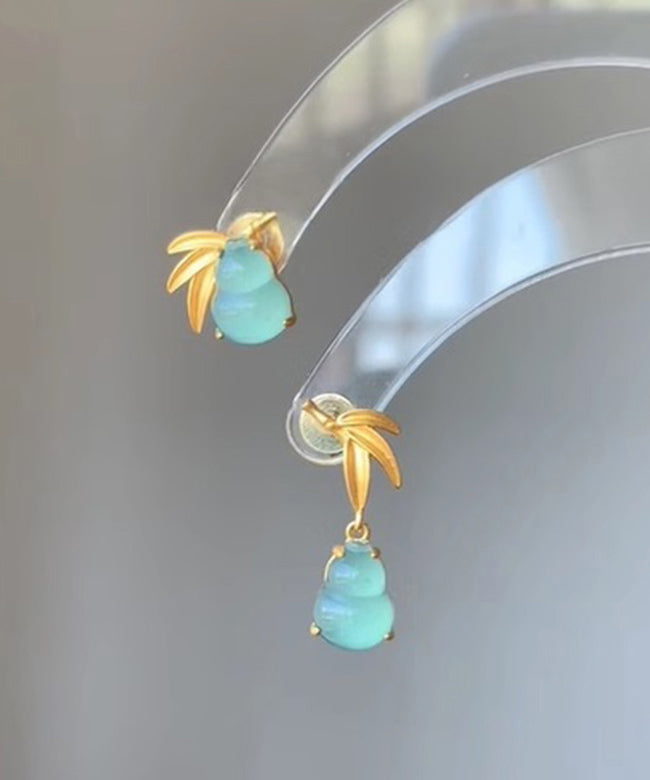 Art Gold Sterling Silver Overgild Bamboo Leaf Gourd Drop Earrings