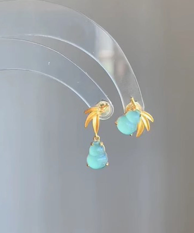 Art Gold Sterling Silver Overgild Bamboo Leaf Gourd Drop Earrings