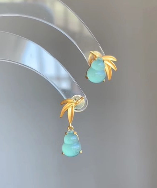 Art Gold Sterling Silver Overgild Bamboo Leaf Gourd Drop Earrings
