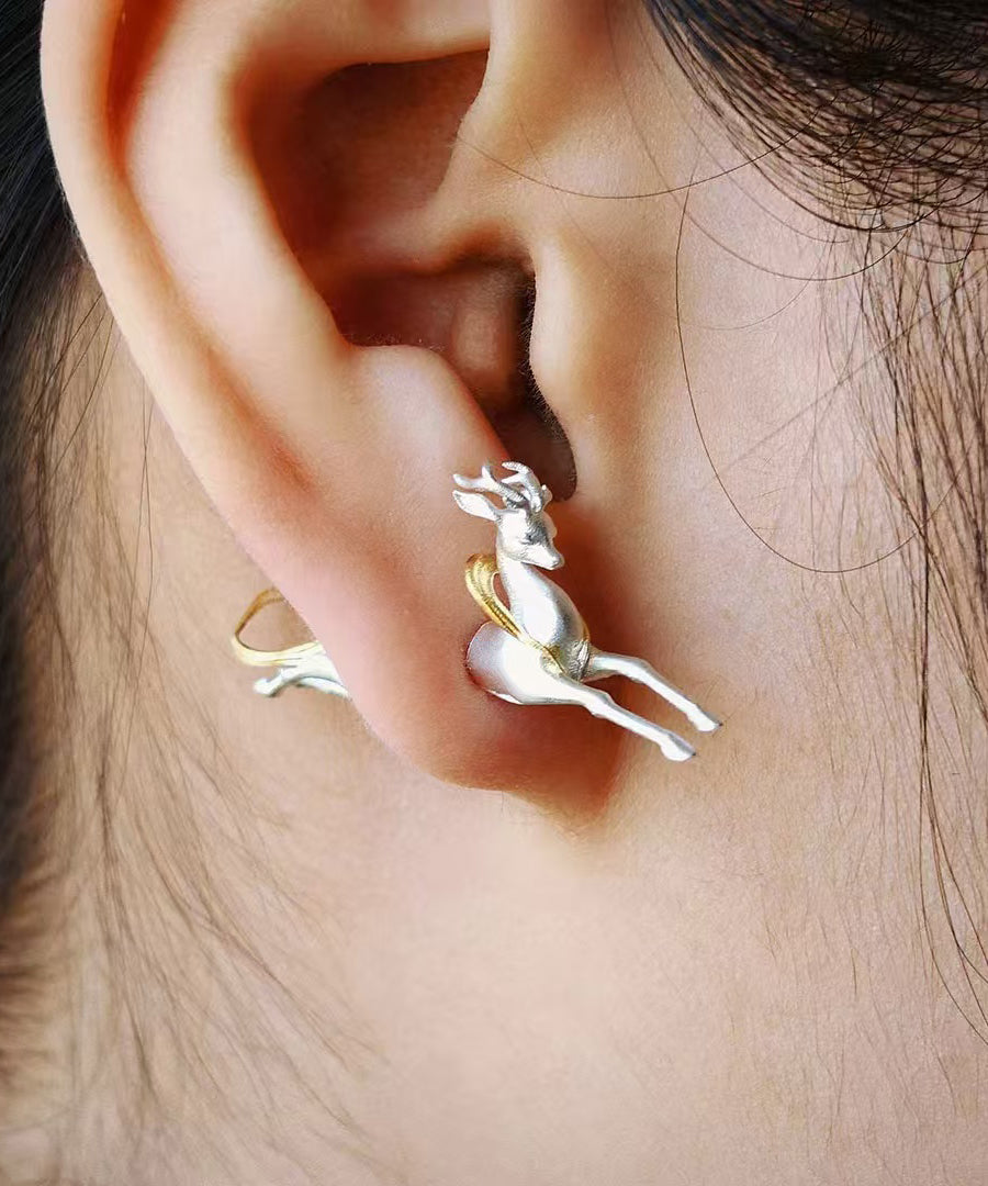 Art Gold Streamers Dunhuang Little Deer Gold Plated Single Stud Earrings - Omychic