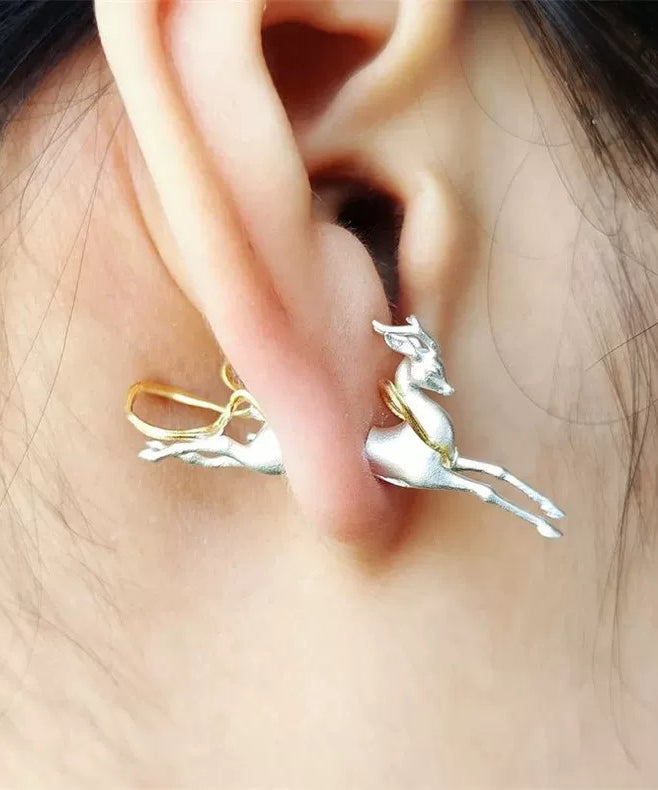 Art Gold Streamers Dunhuang Little Deer Gold Plated Single Stud Earrings - Omychic