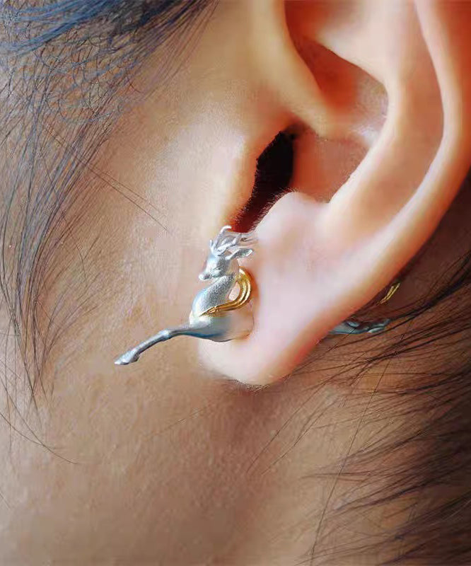 Art Gold Streamers Dunhuang Little Deer Gold Plated Single Stud Earrings - Omychic