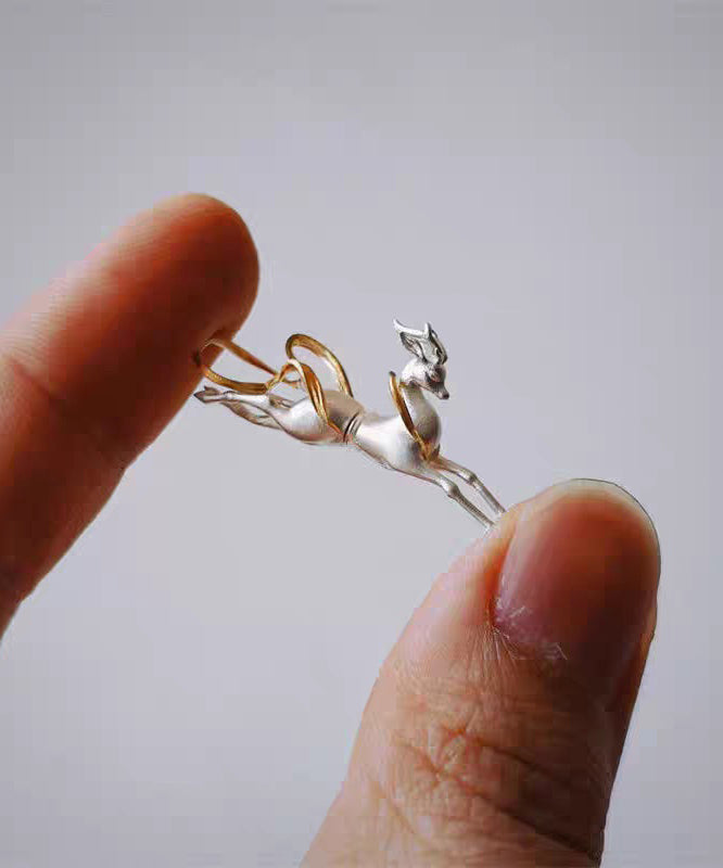 Art Gold Streamers Dunhuang Little Deer Gold Plated Single Stud Earrings - Omychic