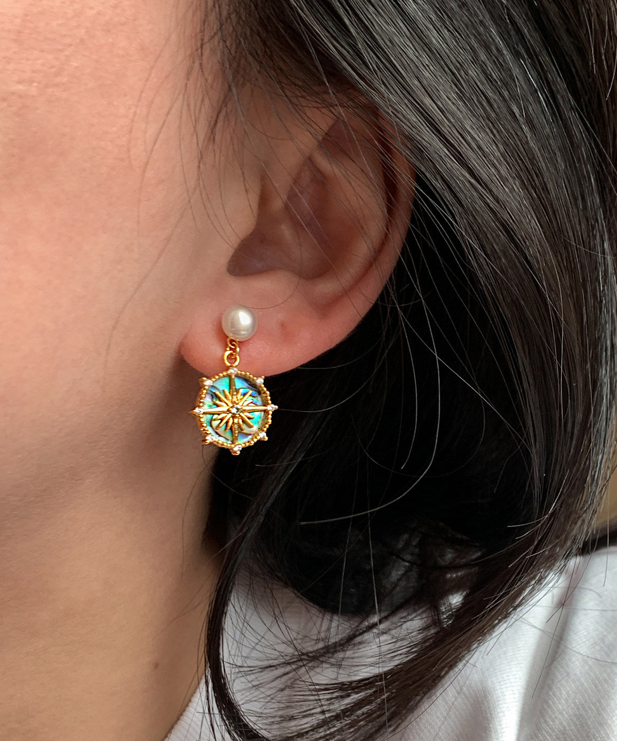 Art Gradient Blue Zircon Fine Pearl Drop Earrings - Omychic