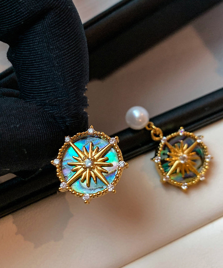 Art Gradient Blue Zircon Fine Pearl Drop Earrings - Omychic