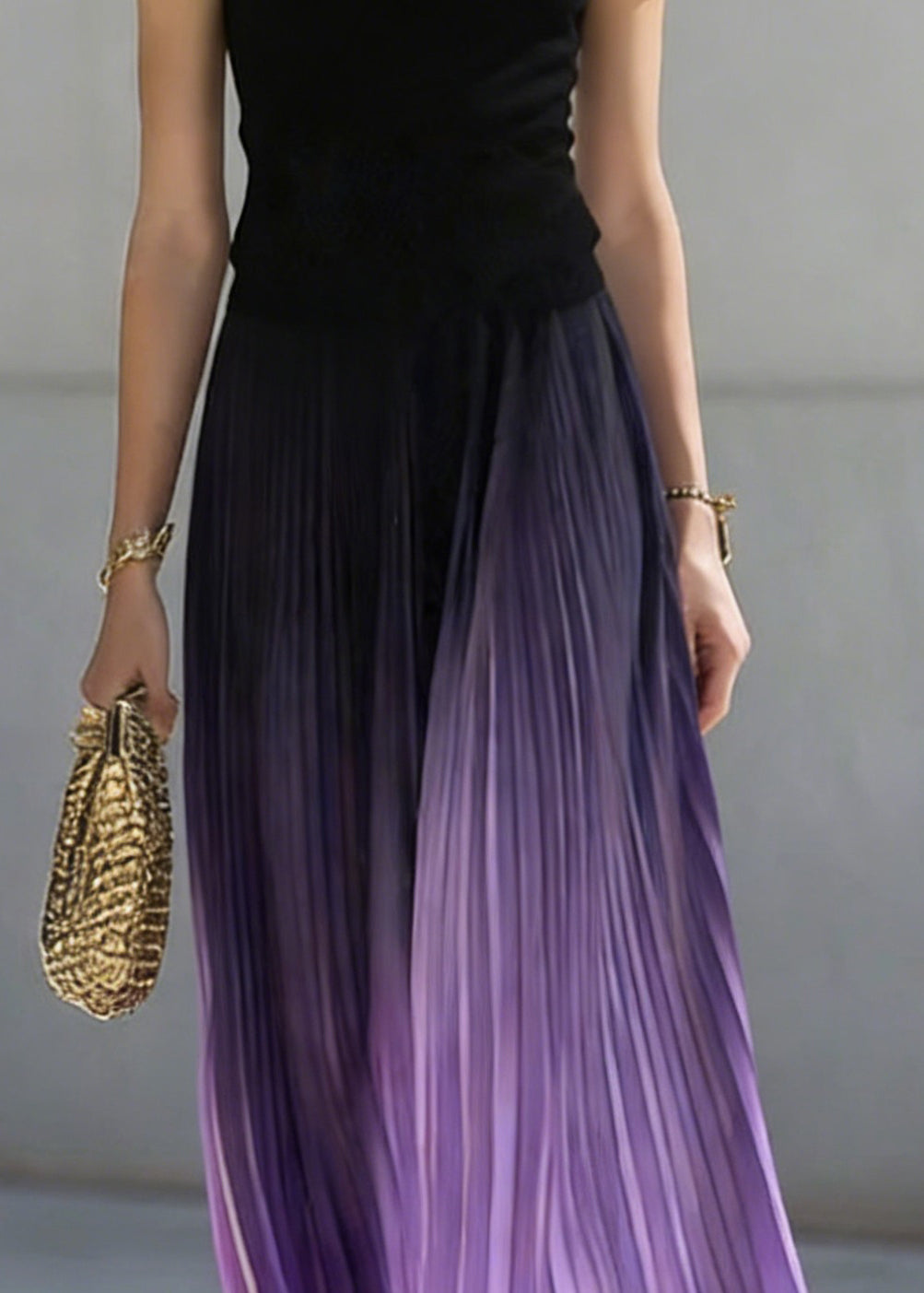 Art Gradient Color Wrinkled Elastic Waist Skirts Summer