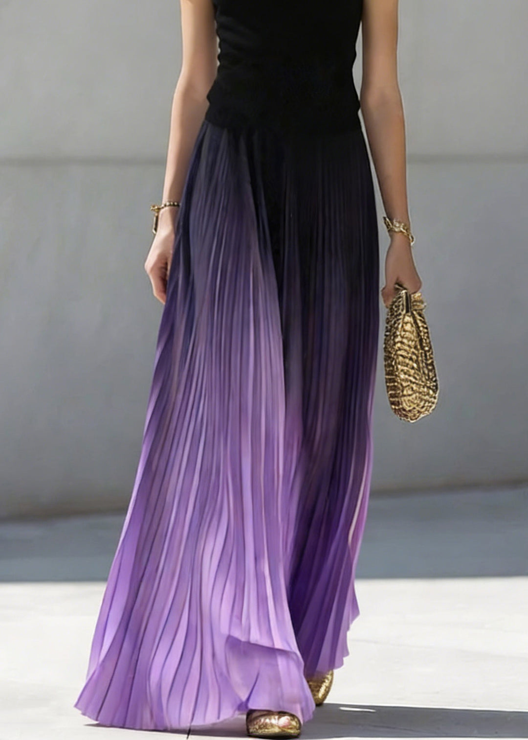 Art Gradient Color Wrinkled Elastic Waist Skirts Summer
