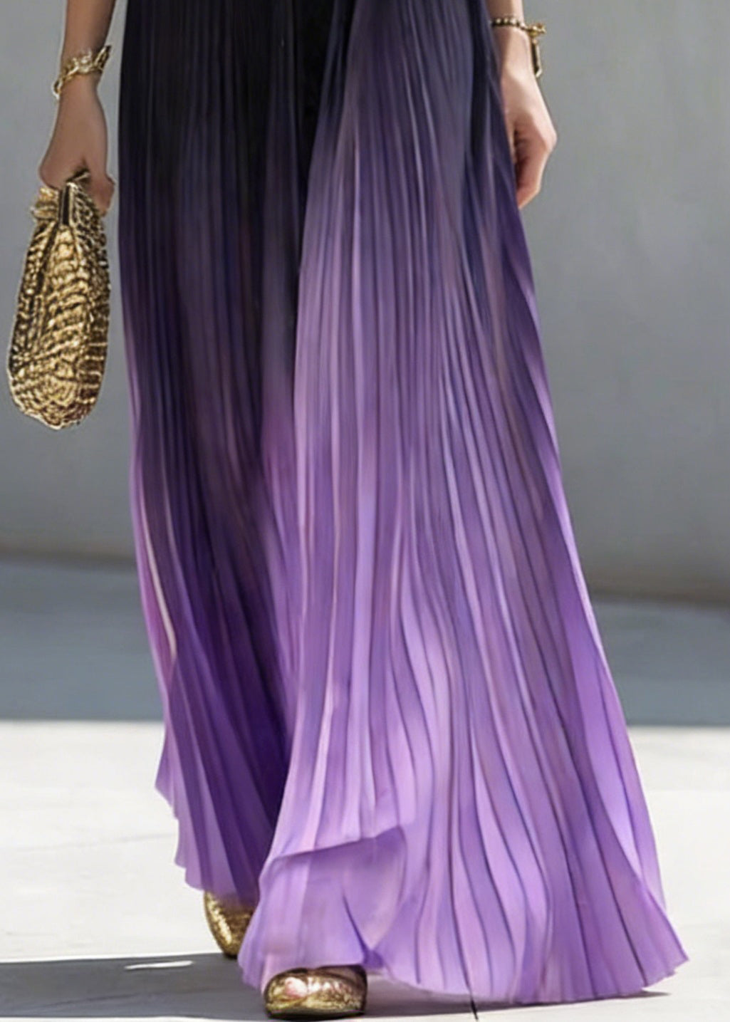 Art Gradient Color Wrinkled Elastic Waist Skirts Summer