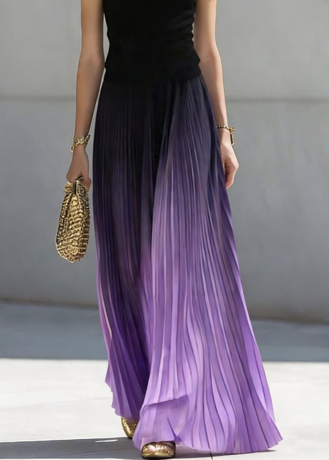 Art Gradient Color Wrinkled Elastic Waist Skirts Summer