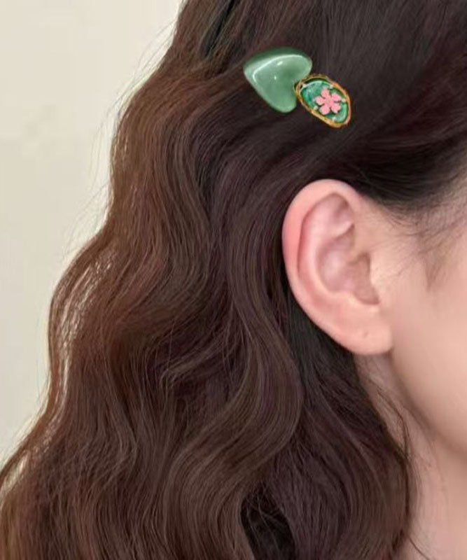 Art Green Allloy Love Pearl Floral Hairpin Two-Piece Set