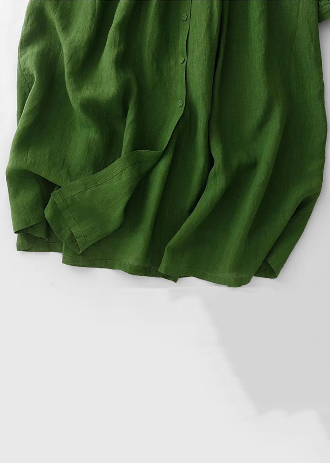 Art Green Button Wrinkled Solid Cotton Blouses Dress Spring