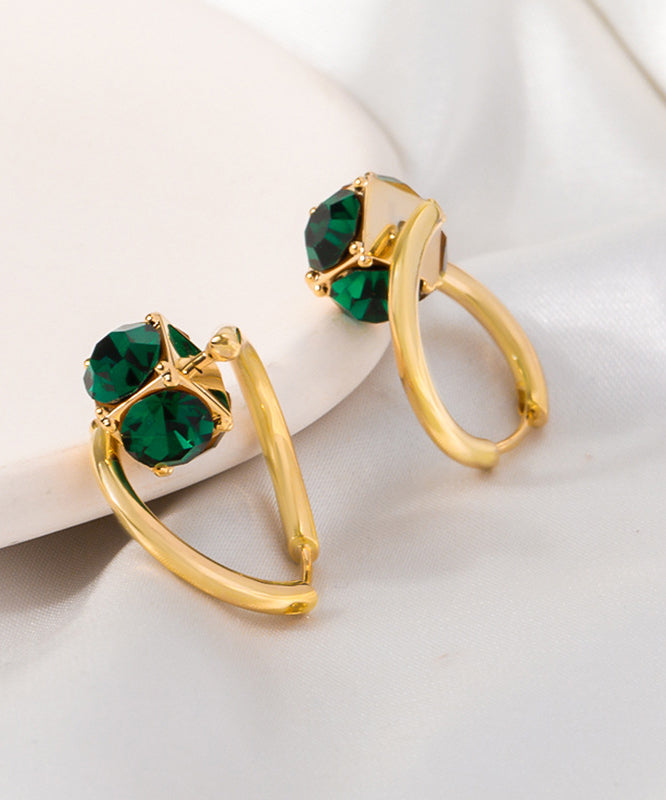Art Green Copper Overgild Zircon Hoop Earrings