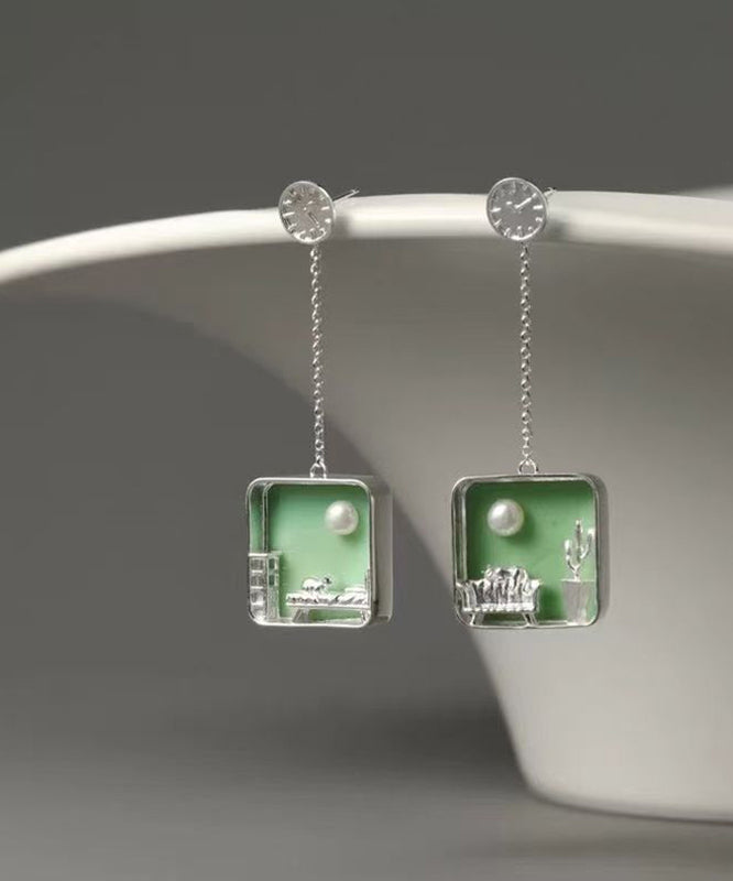 Art Green Sterling Silver Coloured Glaze Drop Earrings