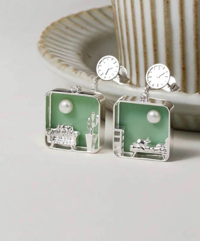 Art Green Sterling Silver Coloured Glaze Drop Earrings