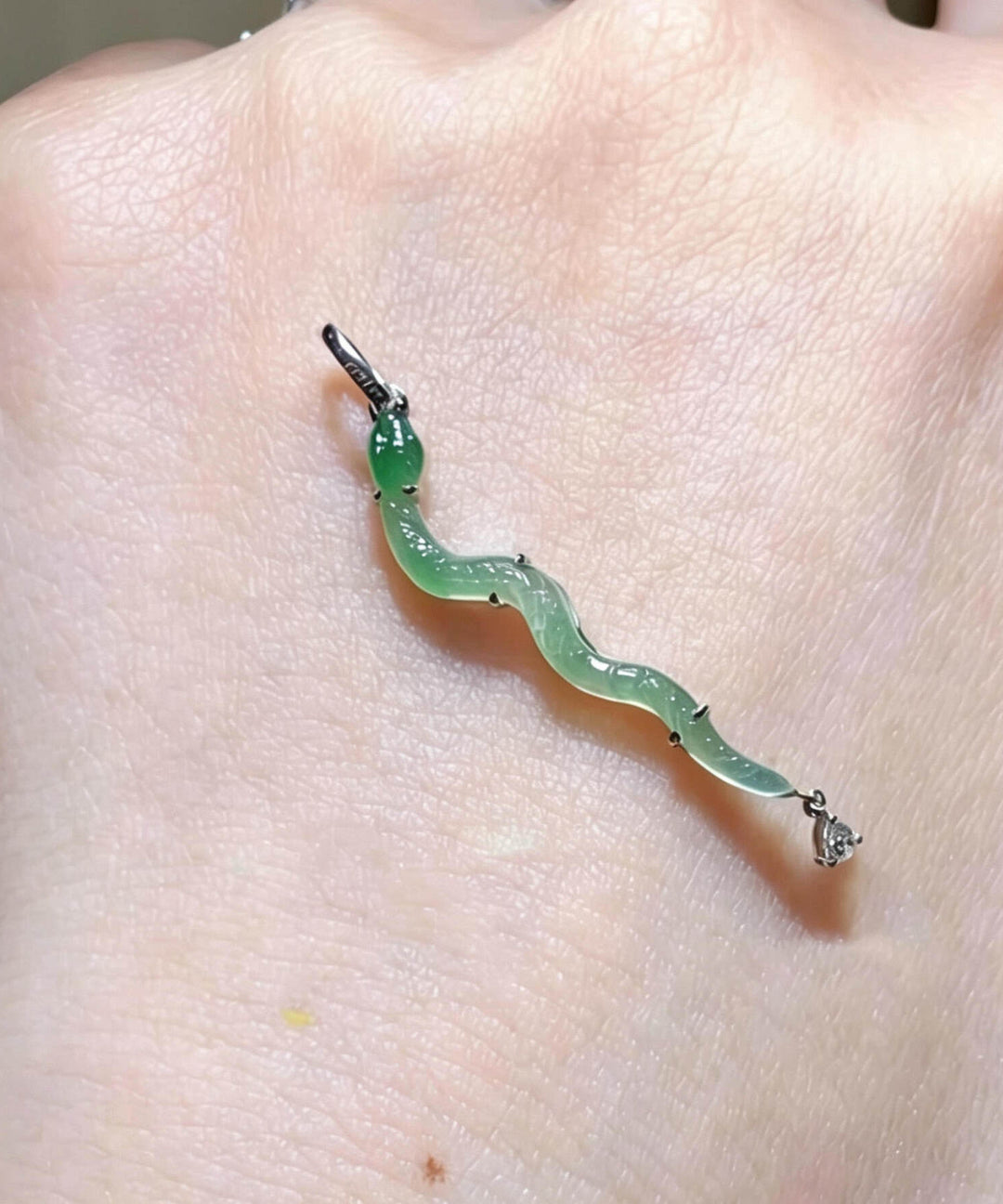 Art Green Sterling Silver Zircon Jade Snake DIY Beads