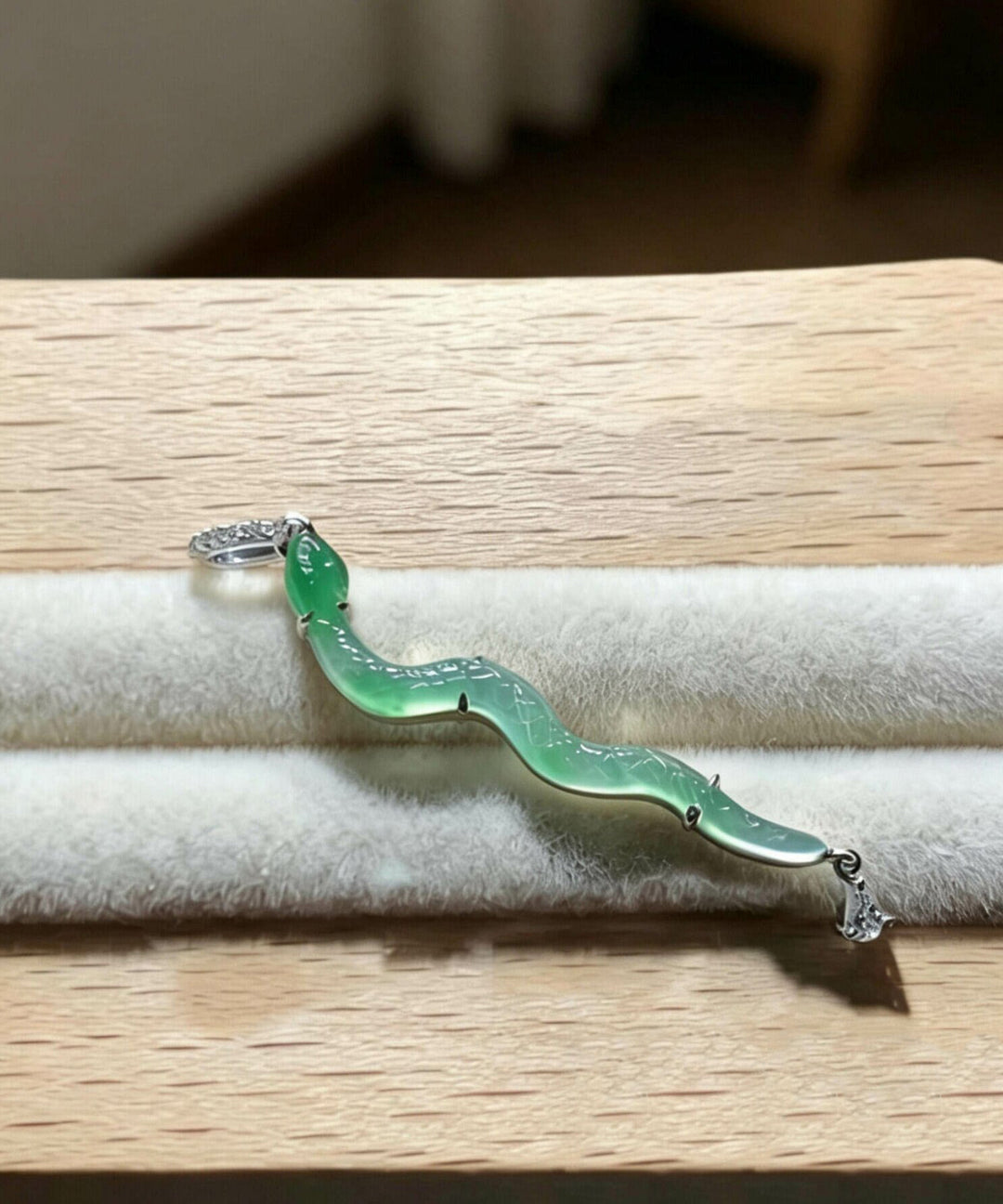 Art Green Sterling Silver Zircon Jade Snake DIY Beads