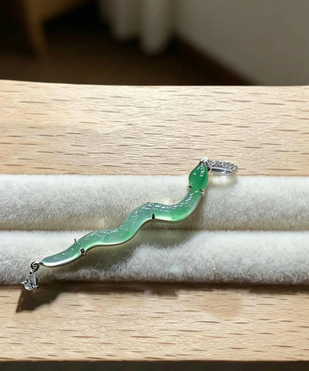 Art Green Sterling Silver Zircon Jade Snake DIY Beads