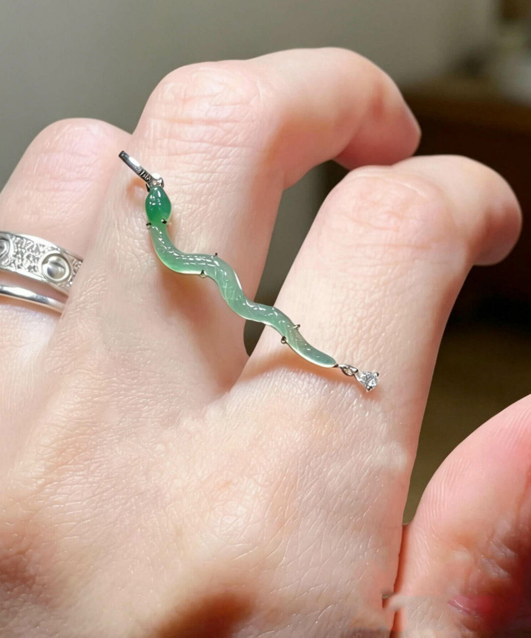 Art Green Sterling Silver Zircon Jade Snake DIY Beads
