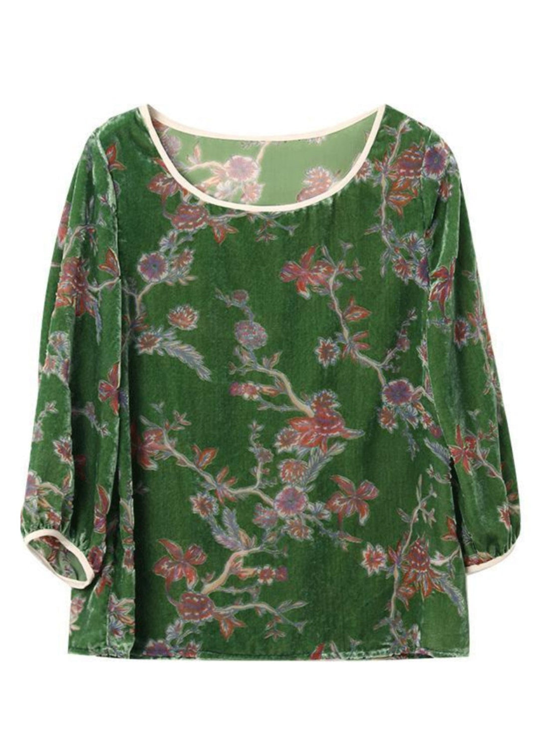 Art Green U Neck Print Silk Velour T Shirts Bracelet Sleeve