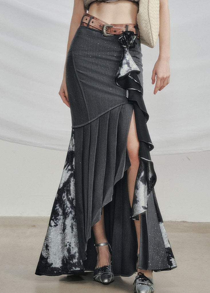 Art Grey Asymmetrical Wrinkled Cotton Skirts Fall