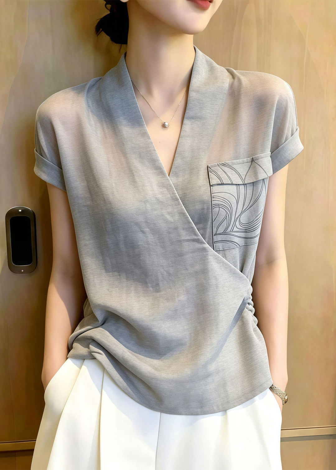 Art Grey Cross Strap Patchwork Cotton Tops Summer