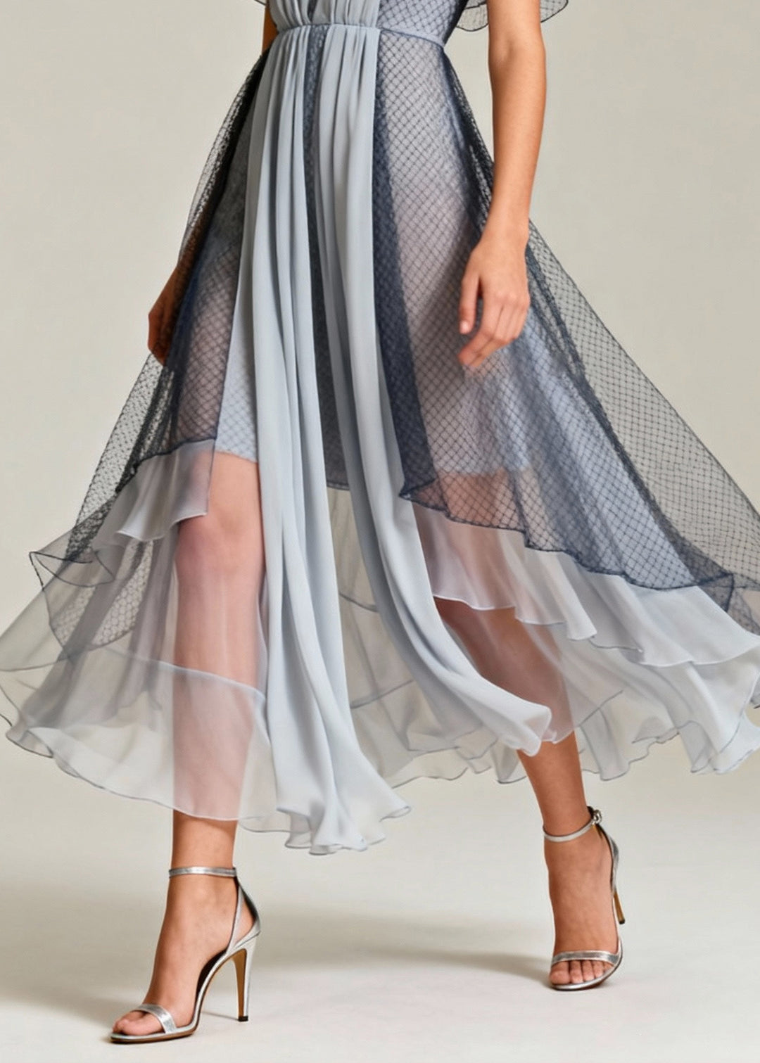 Art Grey Hollow Out Exra Large Hem Tulle Maxi Dresses Summer