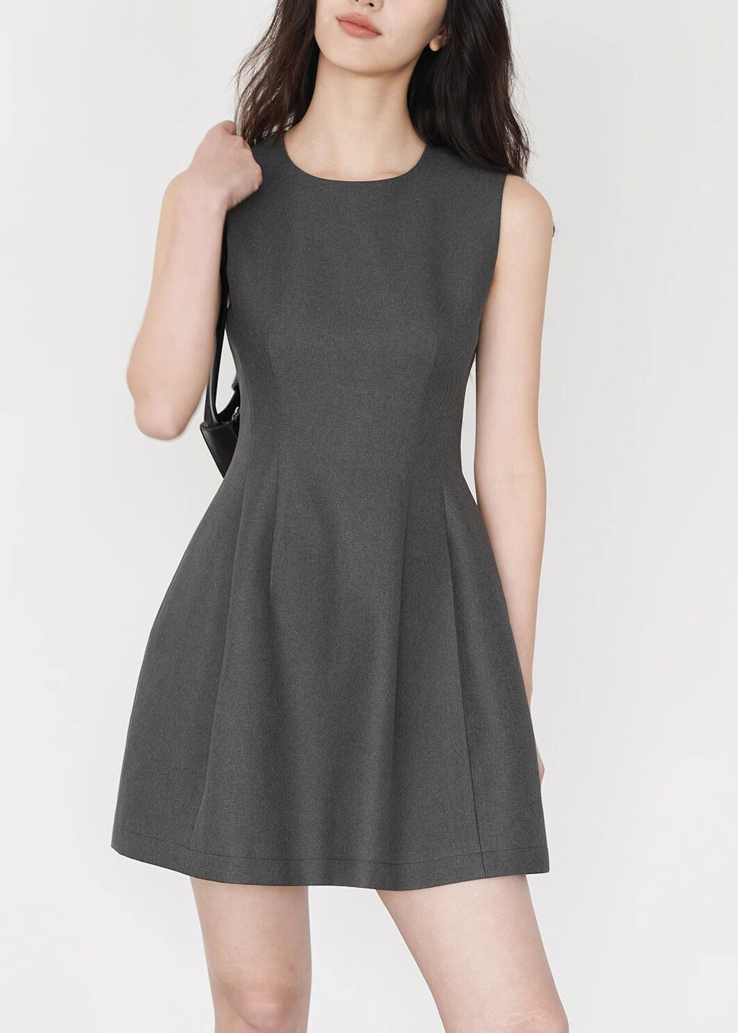 Art Grey O-Neck Silm Fit Cotton Work Dresses Sleeveless