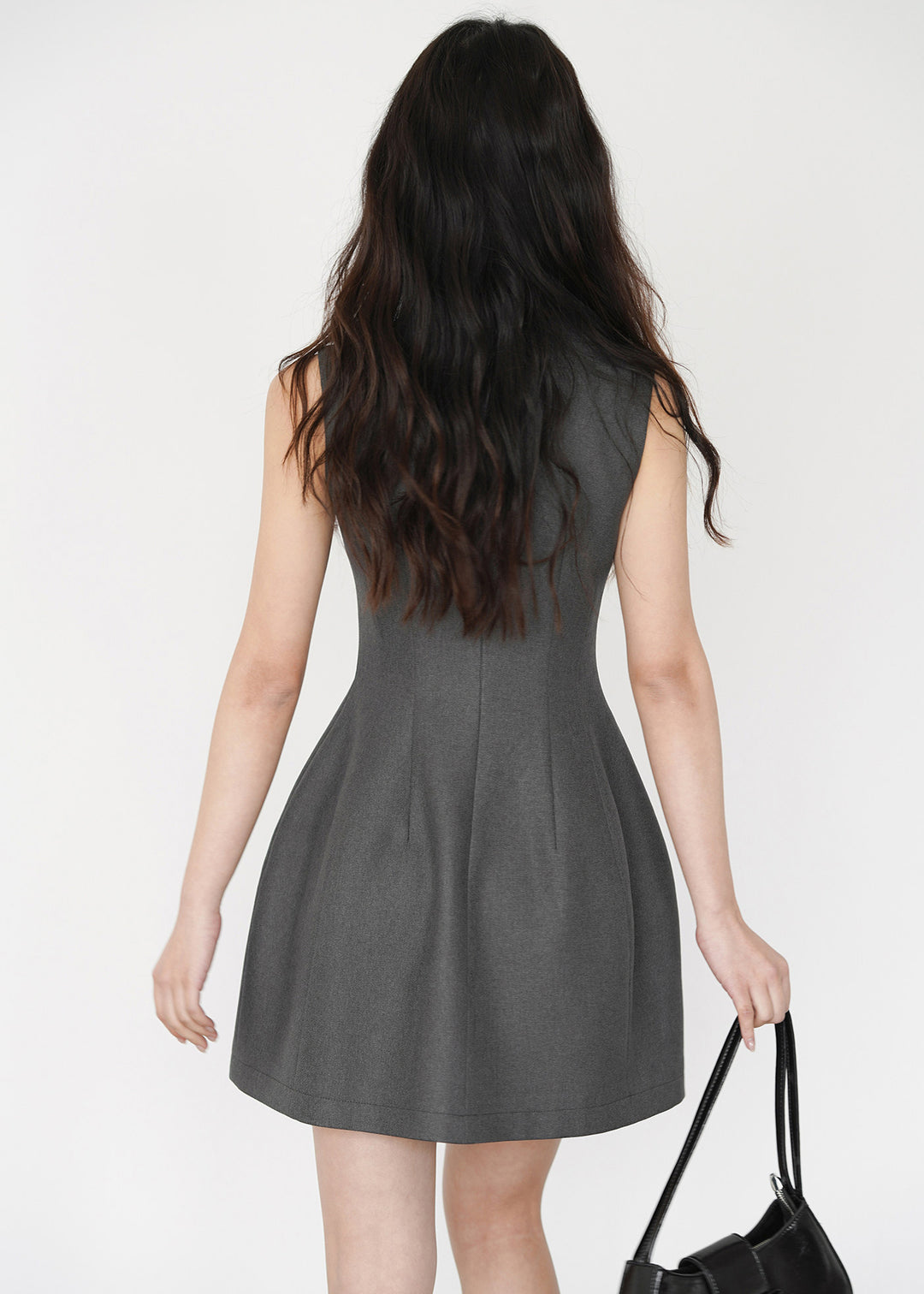 Art Grey O-Neck Silm Fit Cotton Work Dresses Sleeveless