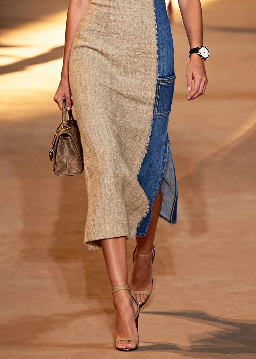 Art Khaki Asymmetrical Patchwork Side Open Linen Dress Summer