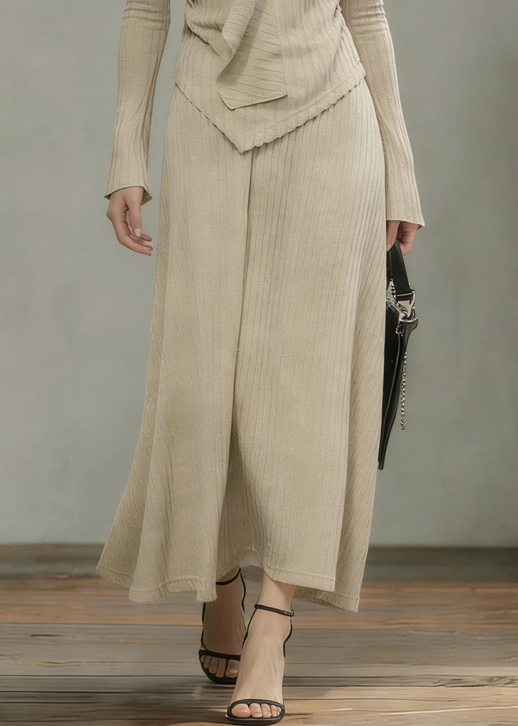 Art Khaki Asymmetrical Tops And Skirts Knit Two Pieces Set Spring - Omychic