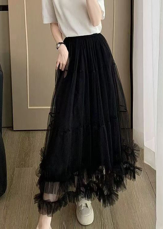 Art Khaki Ruffled Elastic Waist Tulle Skirt Summer