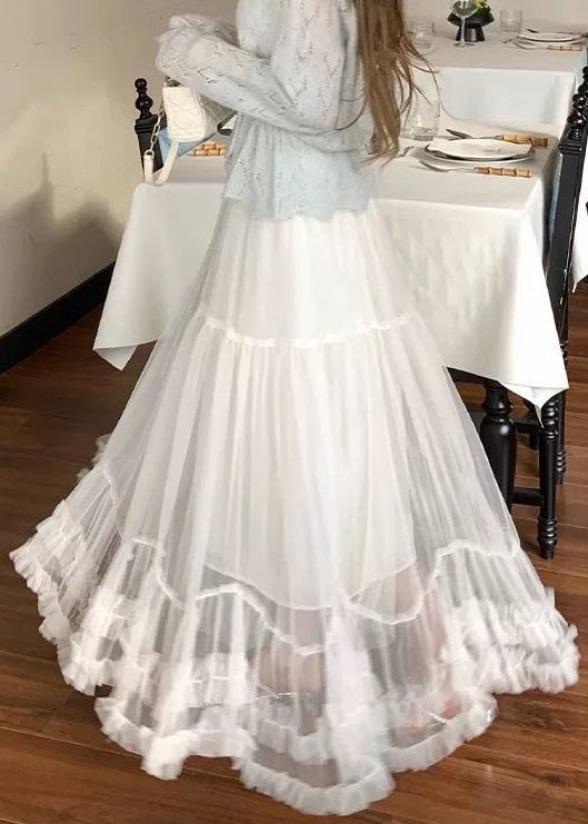 Art Khaki Ruffled Elastic Waist Tulle Skirt Summer