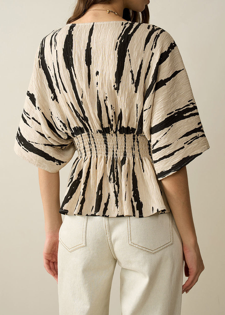 Art Khaki V Neck Print Cotton Shirt Half Sleeve