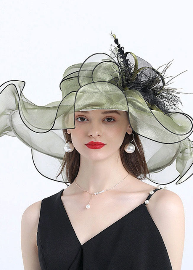 Art Light Green Floral Organza Floppy Sun Hat