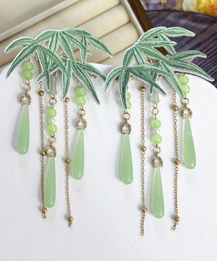 Art Light Green Overgild Coloured Glaze Resin Tassel Hairpin - Omychic