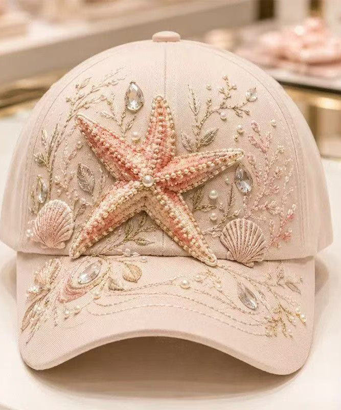 Art Light Pink Starfish Print Cotton Baseball Cap Hat