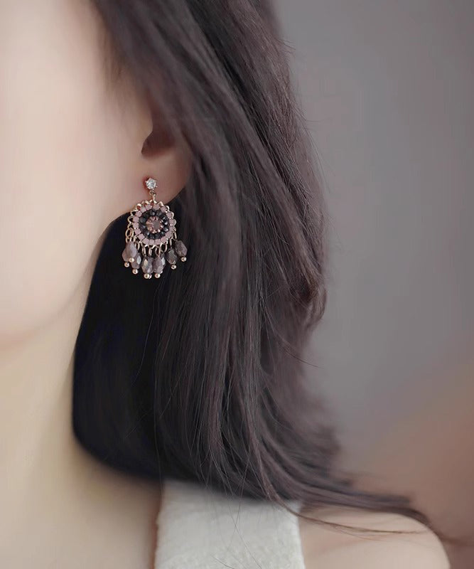 Art Light Purple Copper Alloy Crystal Tassel Drop Earrings