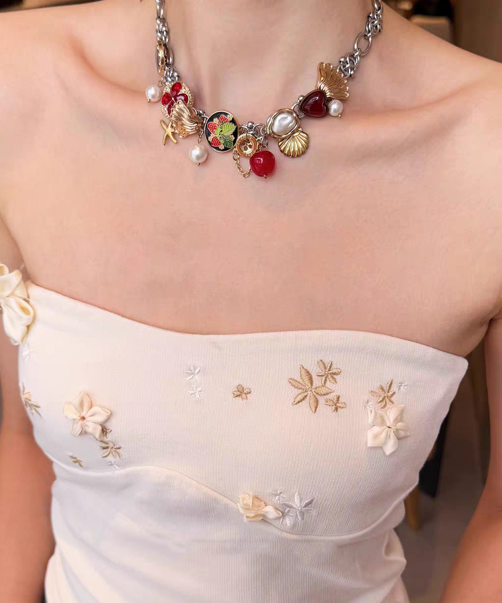 Art Multicolor Stainless Steel Shell Pearl Pendant Necklace