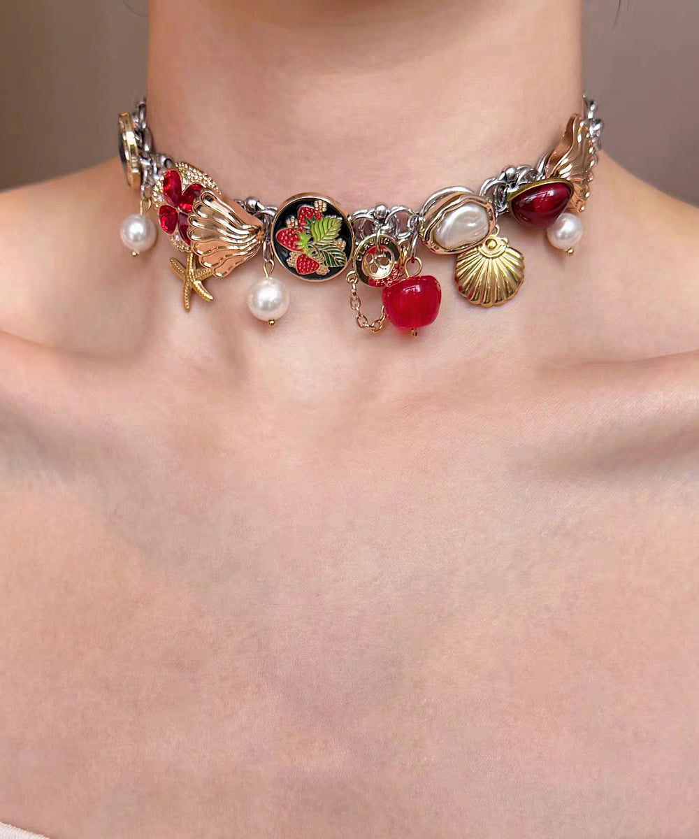 Art Multicolor Stainless Steel Shell Pearl Pendant Necklace