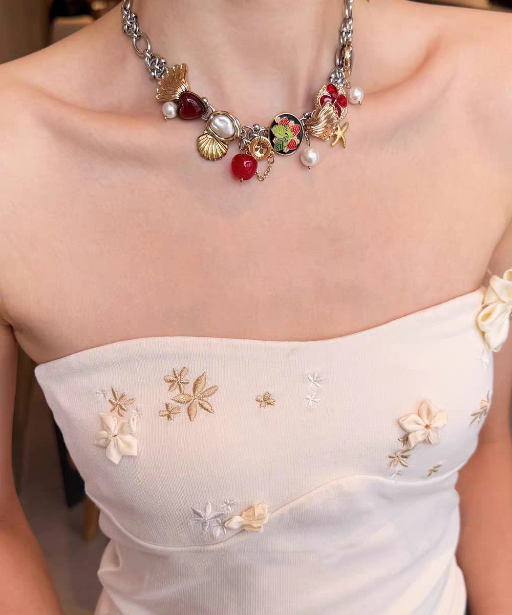 Art Multicolor Stainless Steel Shell Pearl Pendant Necklace